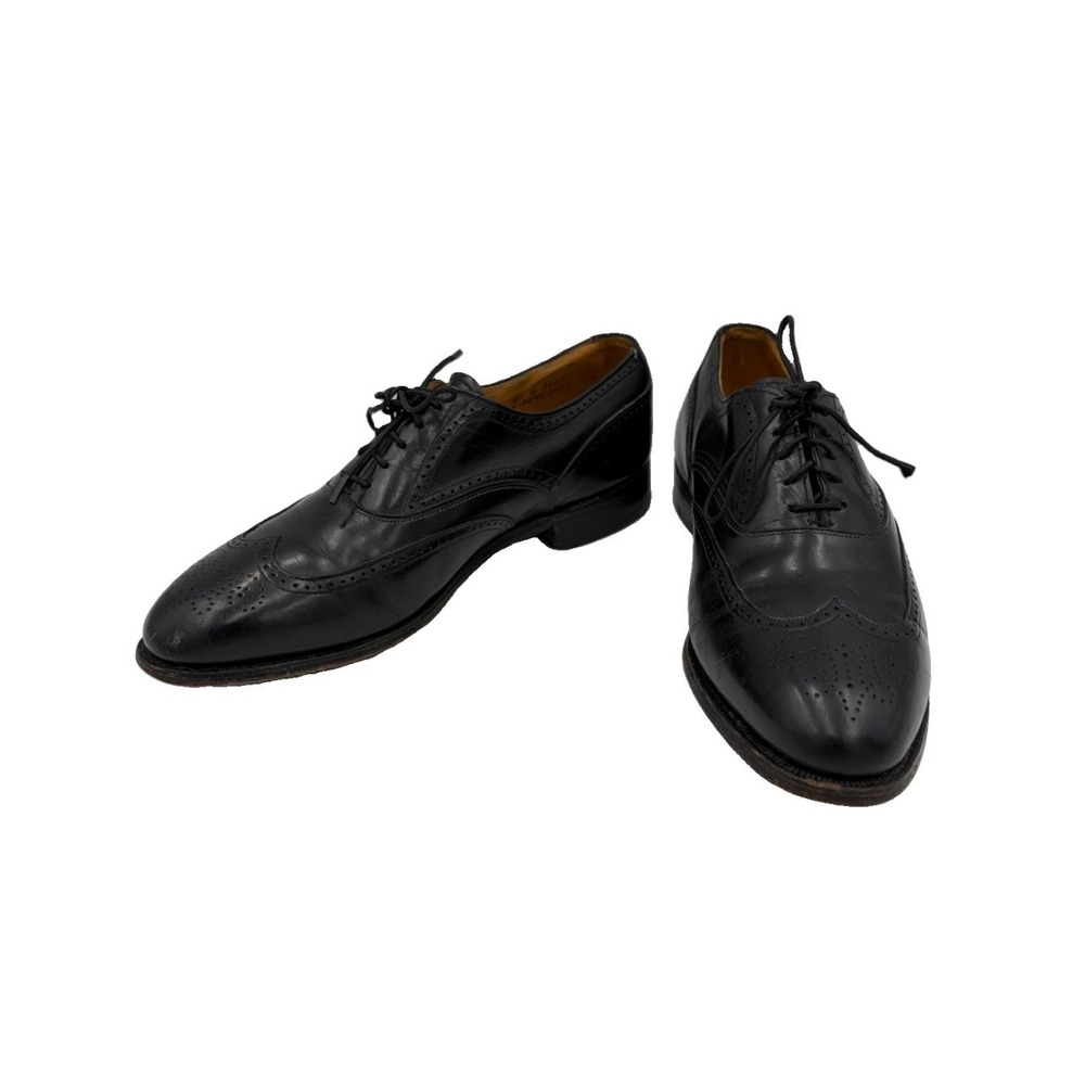 Vintage Johnston & Murphy Aristocraft Black Leather Wingtip Oxford Shoe 7.5D USA